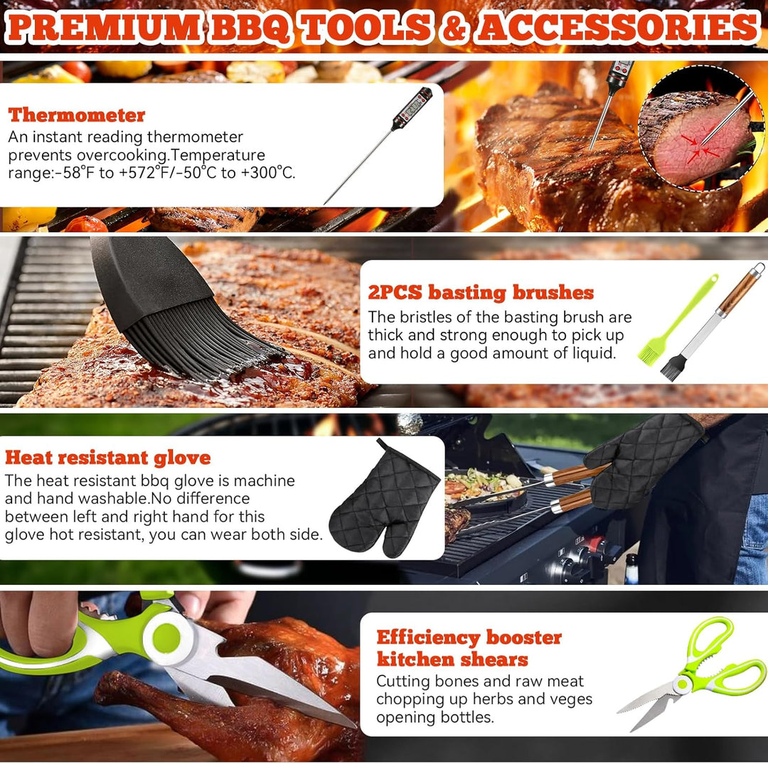 Grillbesteck Set 34-teilig, Edelstahl Grillzubehör, Grillzubehör Mit Aufbewahrungstasche Und Grillma