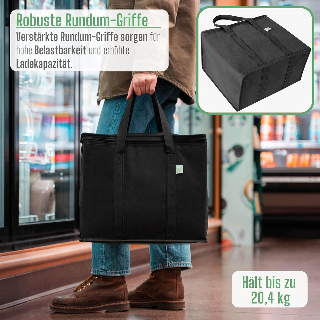 VENO 3-er Pack isolierte, wiederverwendbare Kühltasche, Einkaufstaschen, gross, robuste Griffe, Dopp