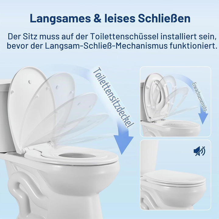 WC Sitz mit Absenkautomatik Oval,Toilettenbrille O, Klobrille Soft Close, Toilettensitz für Bad,Weis