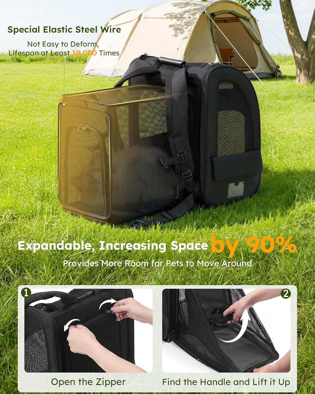 pecute Hunderucksack Erweiterbar XL für 6-10 kg, Faltbar Katzenrucksack Katzen mit Anti-offener Reis