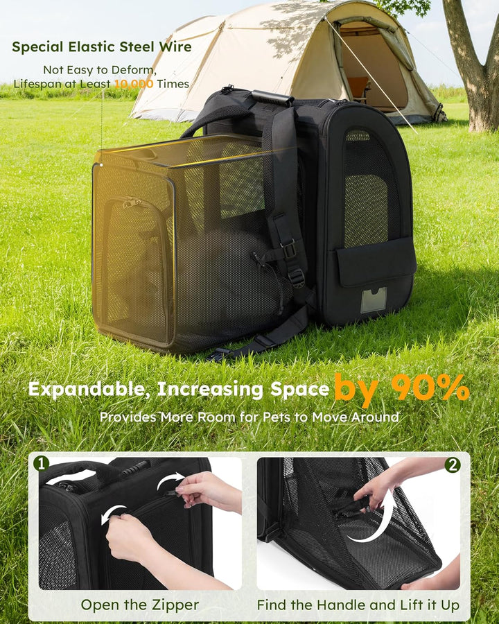 pecute Hunderucksack Erweiterbar XL für 6-10 kg, Faltbar Katzenrucksack Katzen mit Anti-offener Reis