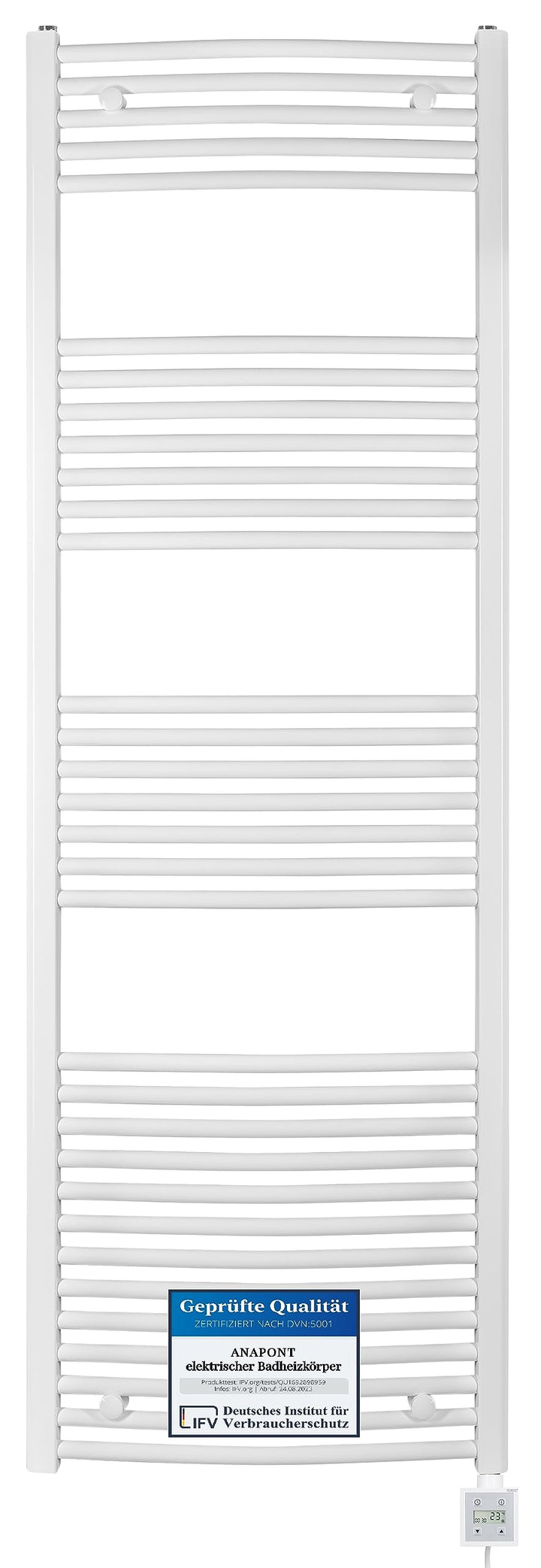 anapont elektrischer Badheizkörper - gebogen - weiss - Zeitschaltuhr - Timer-Funktion - Handtuchheiz