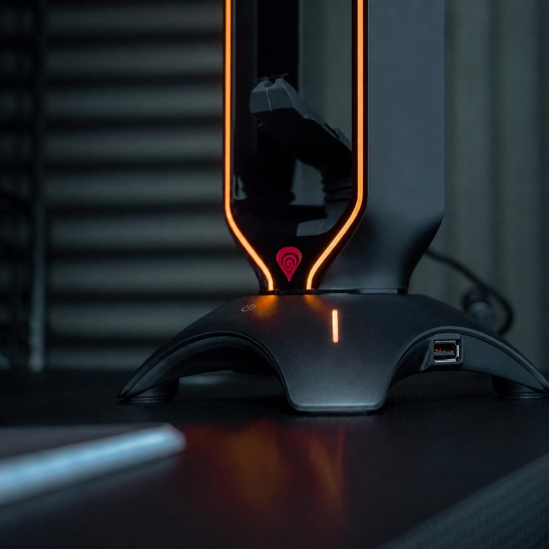 Genesis RGB Kopfhörerständer mit Mouse Bungee und USB Hub, Gaming Headset Halter mit 2X USB 2.0, Kab