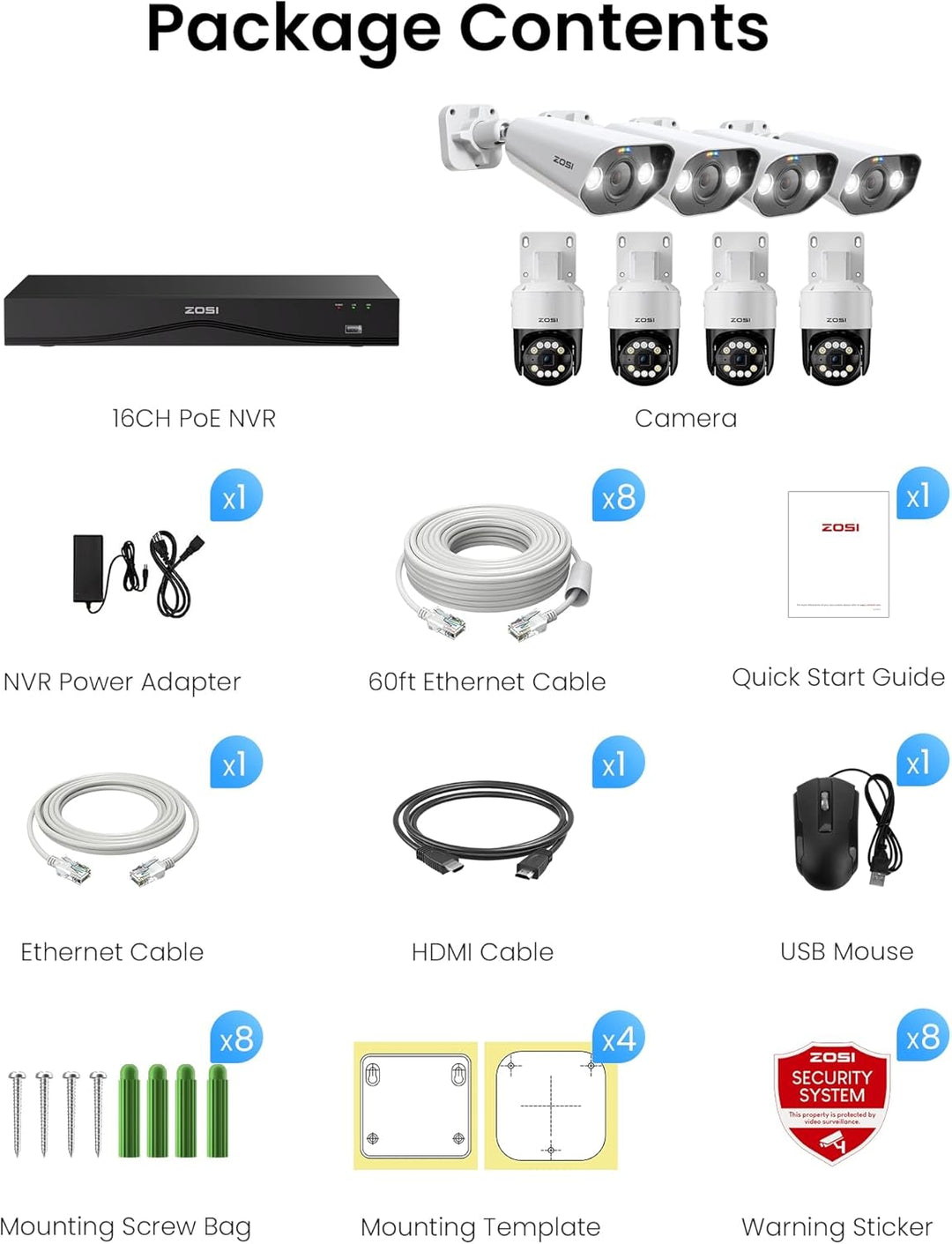 ZOSI 4K 32CH Überwachungskamera Set Aussen, 8MP PoE Kamera Überwachung Outdoor, 4TB HDD Dual-Disk NV