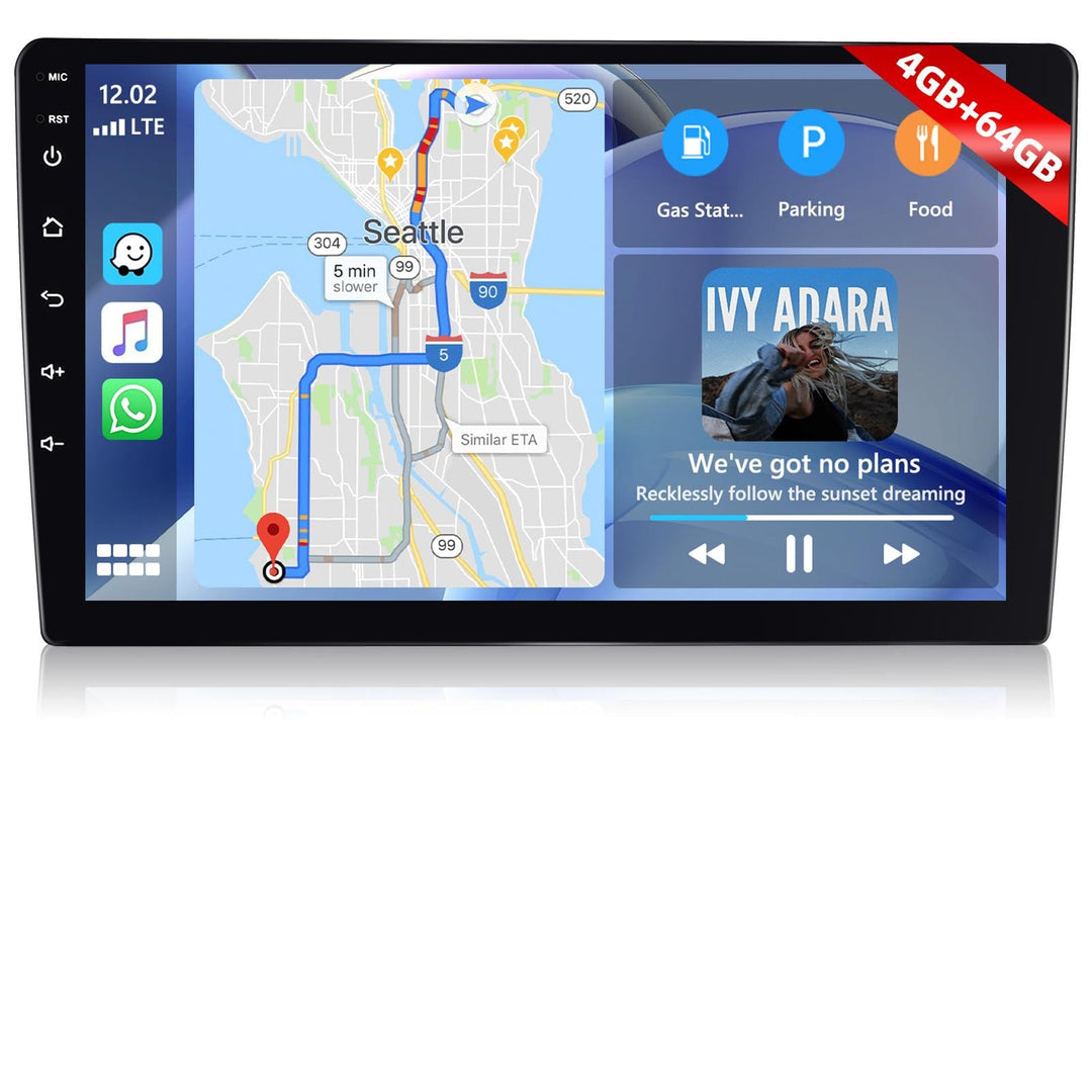 4GB + 64GB 2 Din Autoradio mit Kabelloses Carplay Android Auto, Motorsi 9" Bildschirm Touchscreen Ca