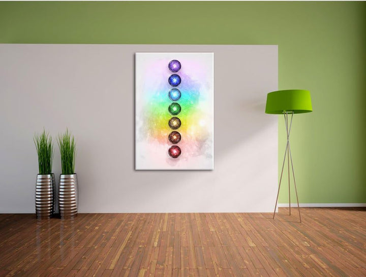 Pixxprint Chakra Eneregieelemente des Körpers Kunst Buntstift Effekt, Format: 100x70 auf Leinwand, 1