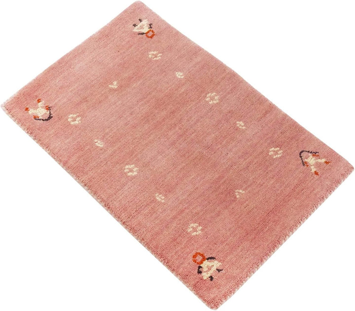 RUG PRINCE Wollteppich Gabbeh Muti 40x60 Handgewebt Rosa Einfarbig Handarbeit Zimmer 40x60 cm Rosa,