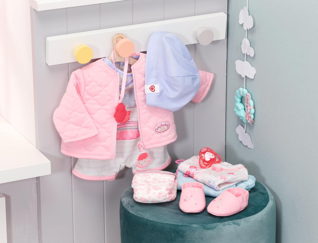 Baby Annabell Combi Set mit Strampler, T-Shirt, Hose und Jacke im Aufbewahrungskoffer, für 43 cm Pup