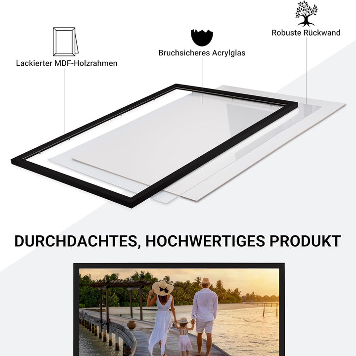 CABBEL 1er Set Bilderrahmen 50x70 MDF Holz-Rahmen mit bruchsicherem Acrylglas in Schwarz 50x70 cm /