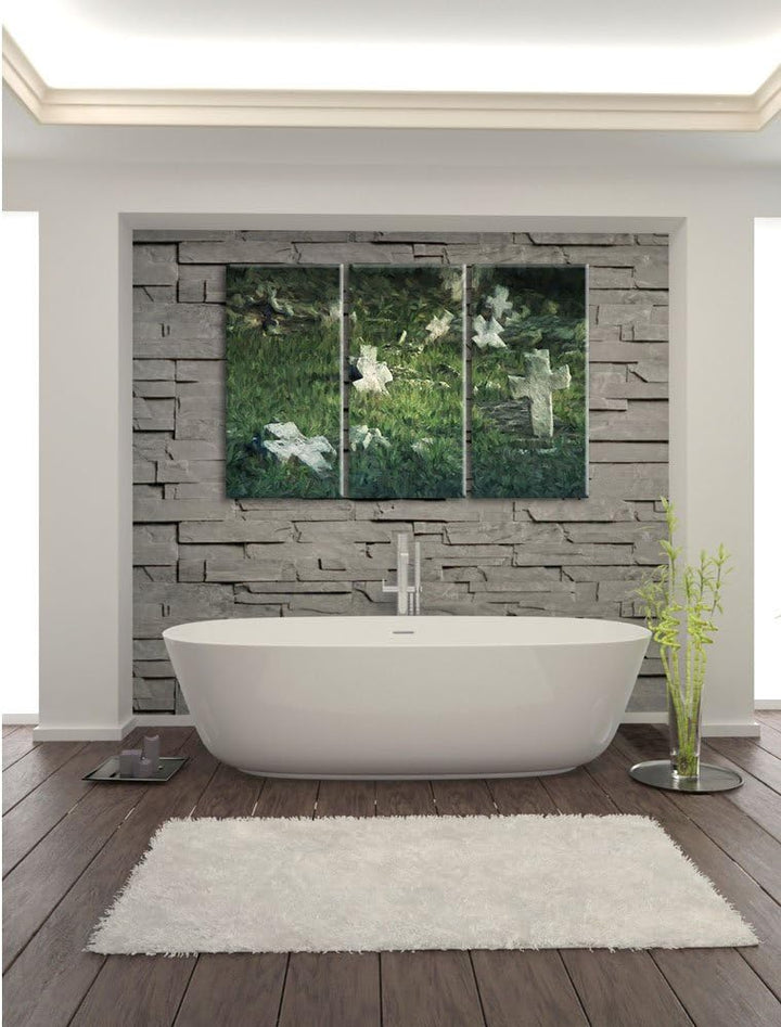 Pixxprint Friedhof als Leinwandbild/Grösse: 3 Teilig (120x80) cm/Wandbild/Kunstdruck/fertig bespannt