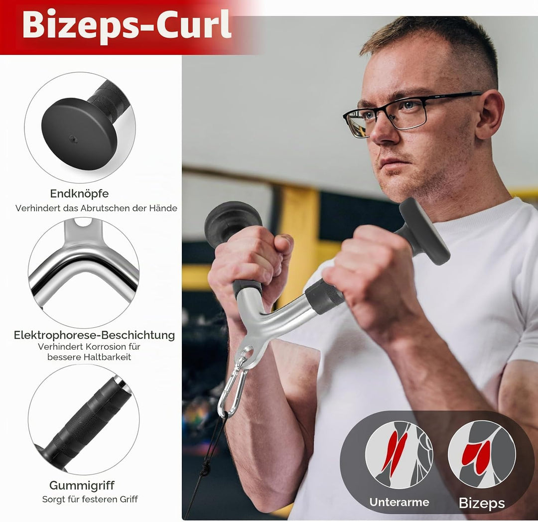 KOMFOTTEU 4 TLG. Pull Down Aufsatz, Zubehör Set für Kabelmaschine, Trizeps Fitness Griffe aus Stahl,
