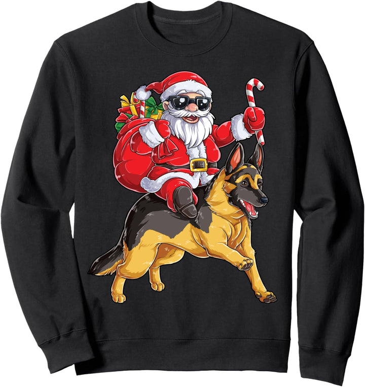 Christmas Santa Claus Riding German Shepherd Xmas Boys Dog Sweatshirt