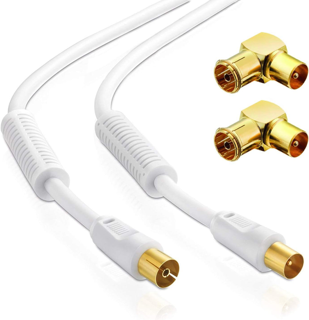 PerfectHD Antennenkabel + 2x Winkeladapter | 20m | 75 Ohm | 110 db | 4fach geschirmt | Koax Stecker