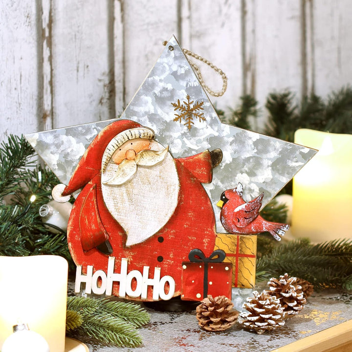 com-four® Hängedeko Weihnachten - Holz-Aufhänger in Sternform ca. 32,5 x 31 cm - grosses Deko-Herz m