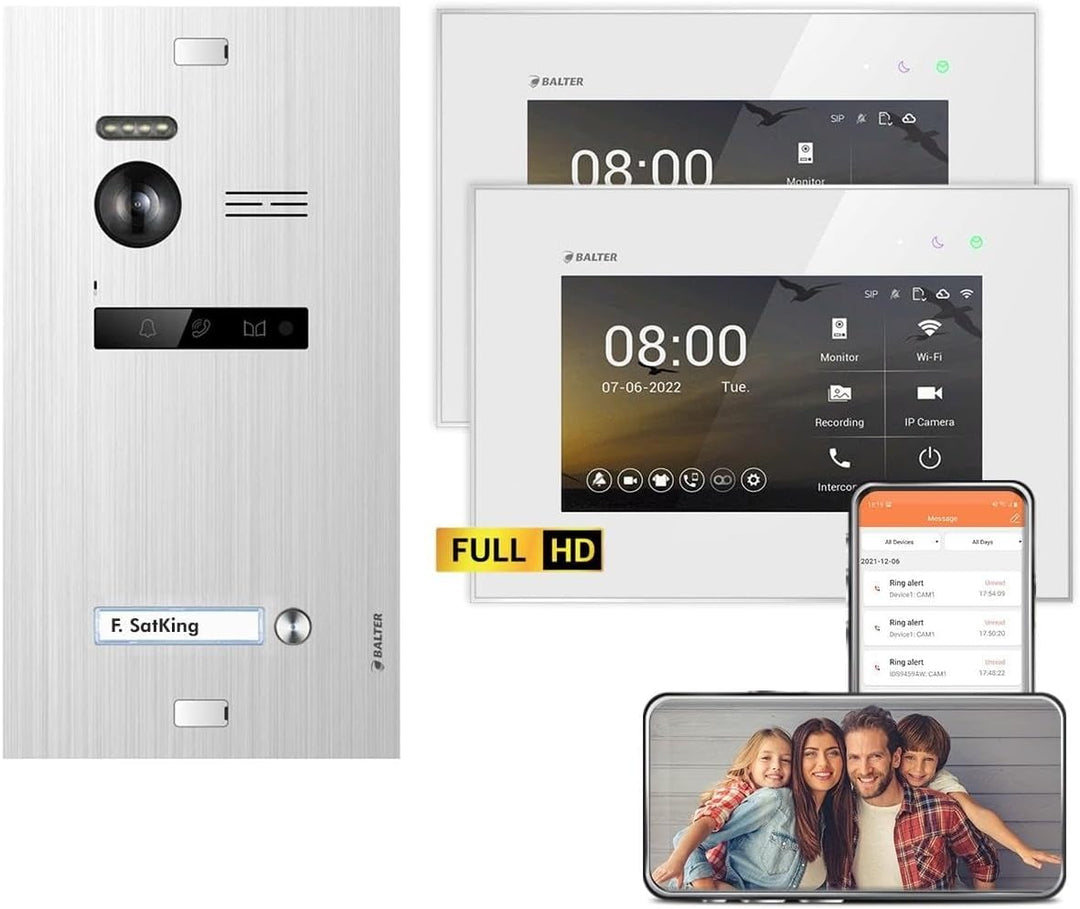 Balter EVO HD Silber/Weiss WiFi Video Türsprechanlage Set für 1 Familienhaus (1x Türstation mit Full