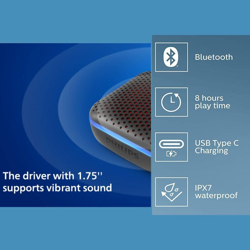 Philips Audio Bluetooth Lautsprecher S2505B/00 mit LED-Leuchten (Integriertes Mikrofon, Robust und I