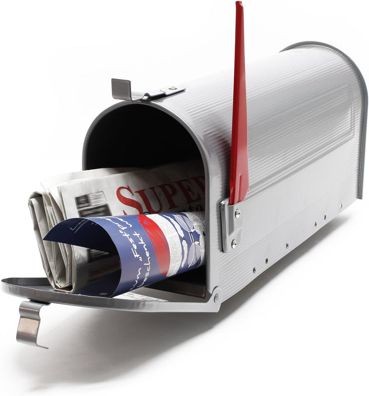 Wiltec US Mailbox Silbergrau 180 x 220 x 480 mm, amerikanischer Briefkasten mit Fahne, Wandbriefkast