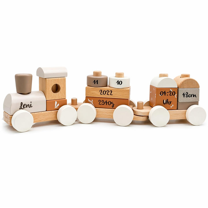Personalisierte Holzeisenbahn Nougat – Personalisierte Geschenke Baby I Steckspielzeug I Geschenk zu