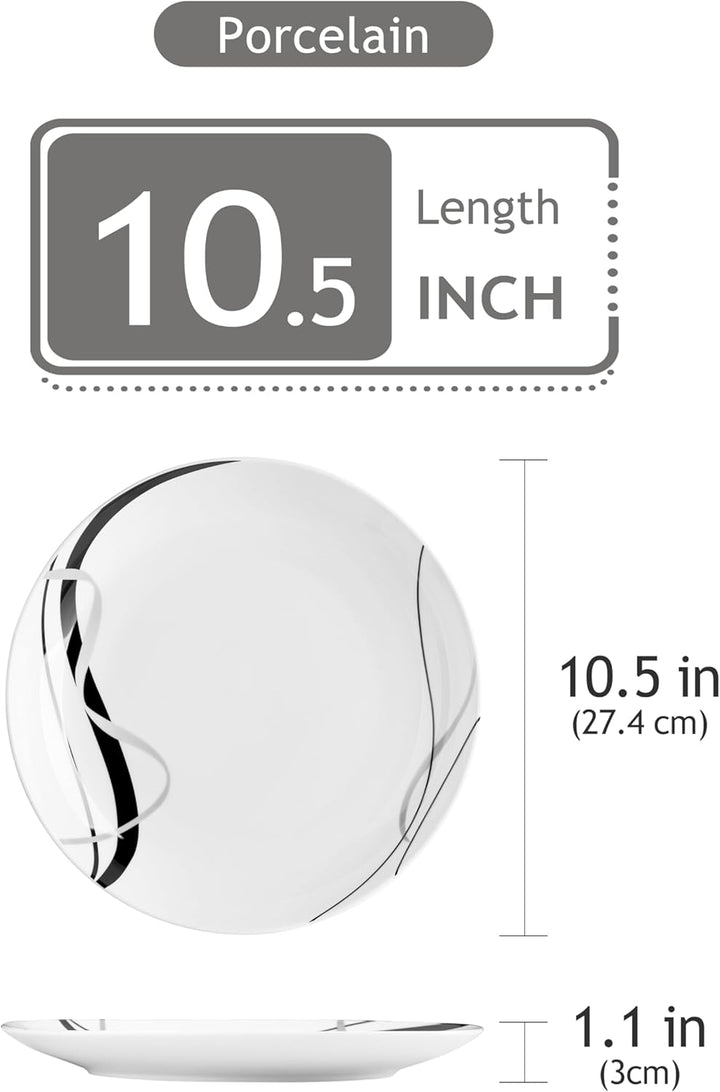 VEWEET Fiona Porzellan Rund Teller, Essteller Set 6 Personen, Durchmesser 27,4 cm, Geschirr für Mikr