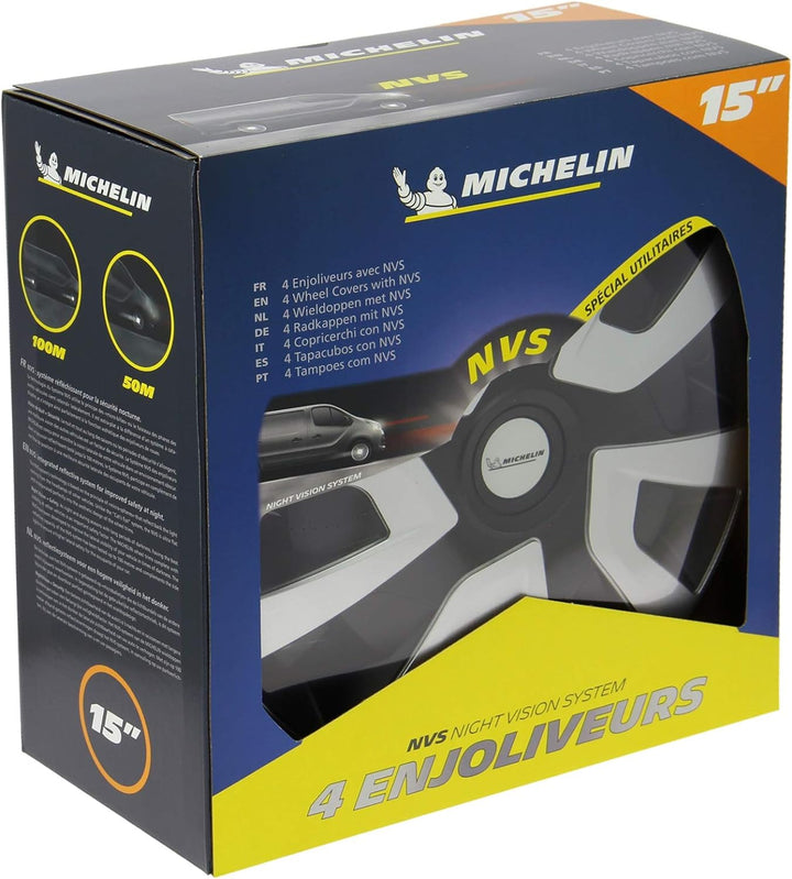 MICHELIN Lot de 4 enjoliveurs - 15' - NVS spécial utilitaires Schwarz (3D Black Edition) 15", Schwar