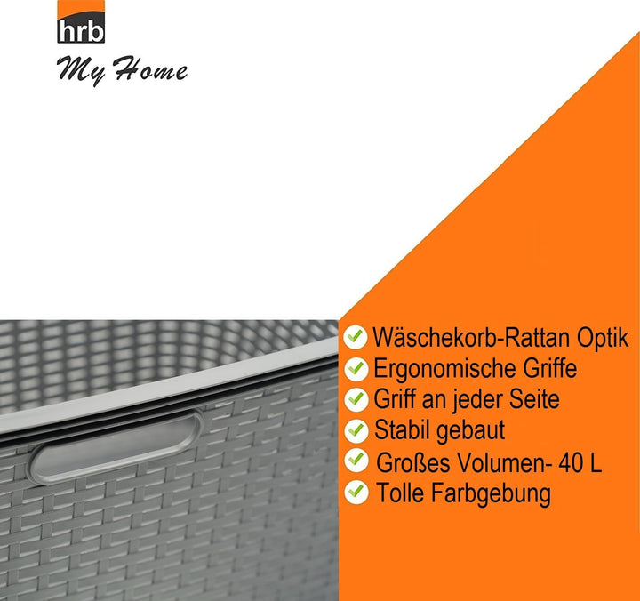 HRB Wäschekorb Plastik Rattan Optik, 40 L Wäsche Box Volumen, Wäschesammler mit 58,5 x 39 x 26 cm Au