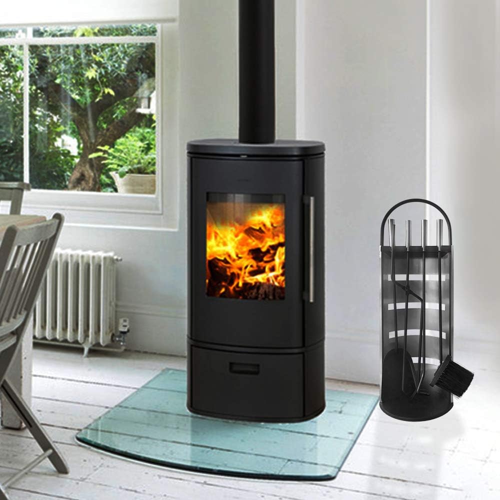 Kaminbesteck Mit 4 teilig modern kaminofen zubehör-Schürhaken, Kaminschaufel, Ascheschaufel, Ständer