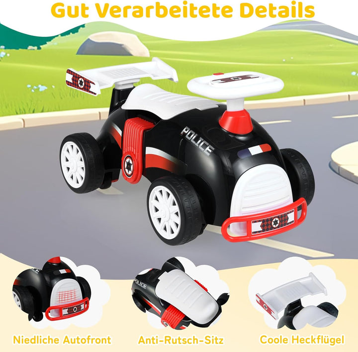COSTWAY Rutschauto Polizei, Rutschfahrzeug mit Musik & Stauraum unter dem Sitz, Kinderfahrzeug mit U