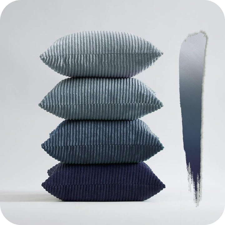 Topfinel 45x45 Kissenbezug blau 4er Set Kordsamt Kissenbezüge Kissenhülle Dekokissenbezug sofakissen