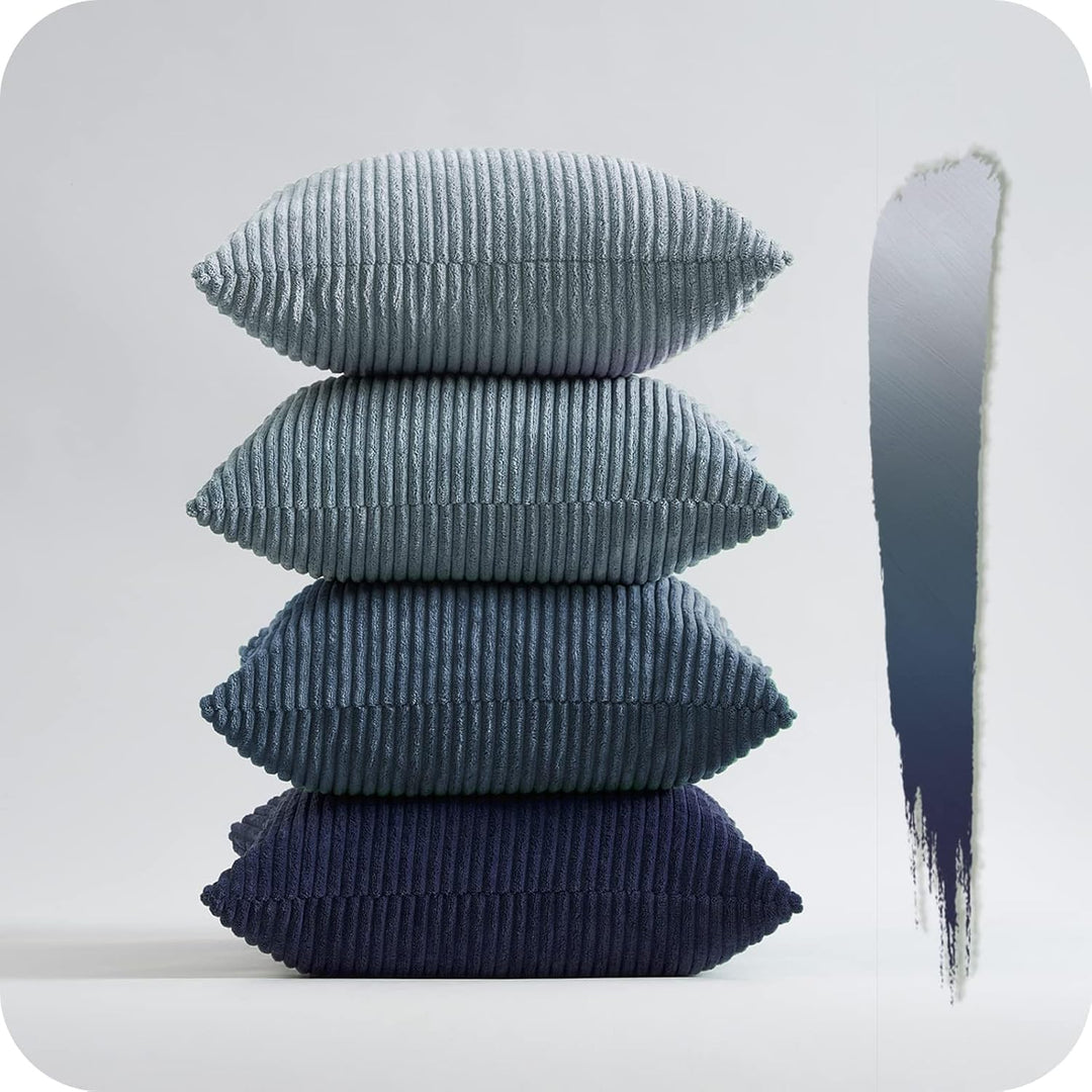 Topfinel Kissenbezug 50x50 cm blau 4er Set Kordsamt Kissenbezüge Kissenhülle Dekokissenbezug sofakis