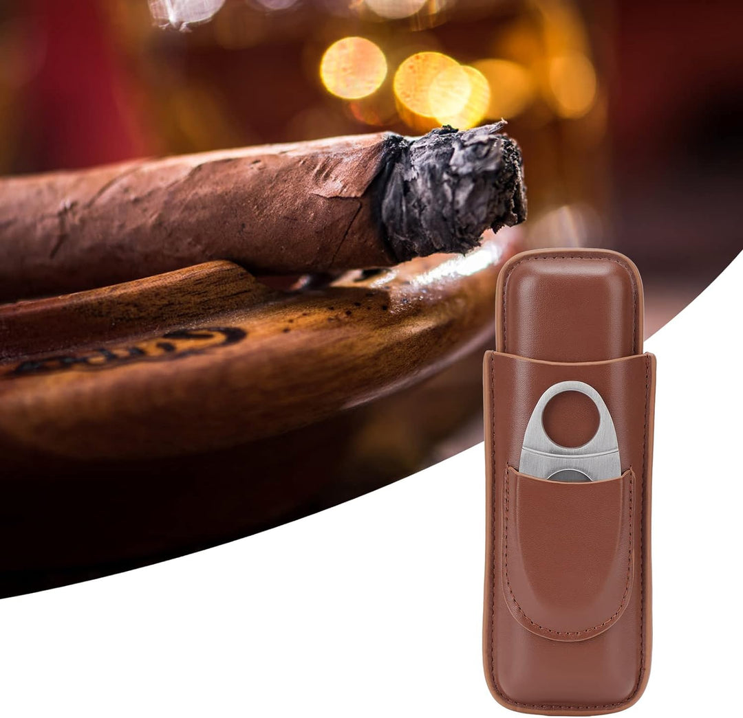 Zigarrenetui, Portable 2 Fingers Leder Zigarre Reiseetui mit Zigarrenschneider Adopt elastische gebü