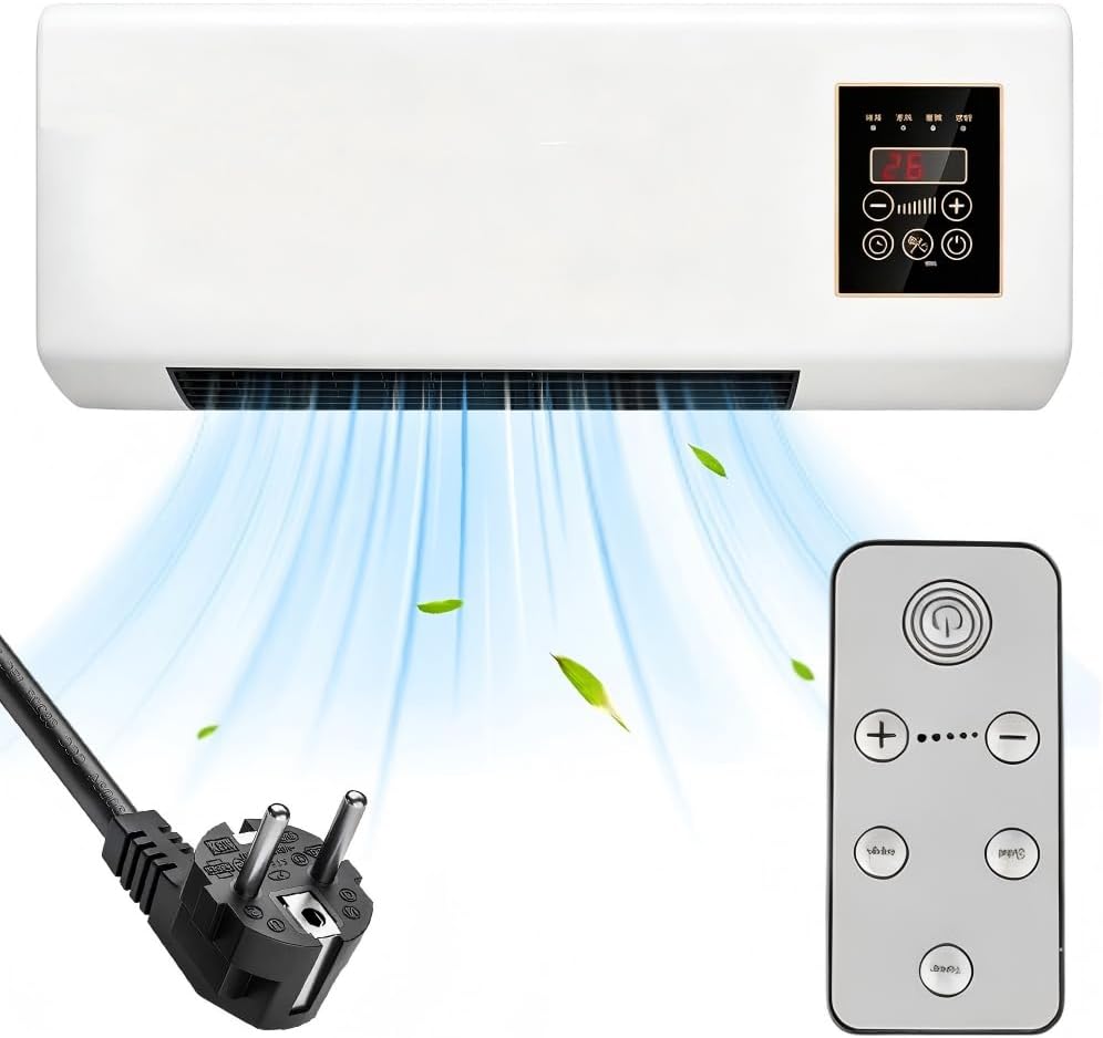Tragbarer Ventilator 2000W Mobil mit Kühlen & Heizen, Fernbedienung, 8h-Timer, Flüsterleise für Schl