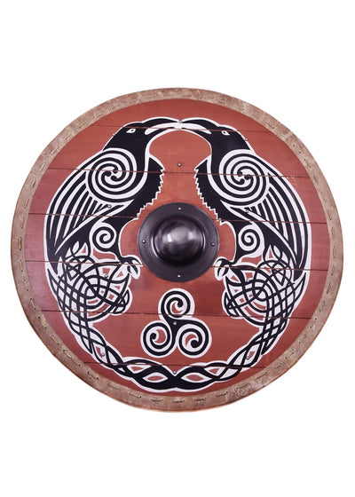Battle-Merchant | Rundschild mit Hugin & Munin Motiv | handbemalter Wikingerschild aus Holz | 80cm (