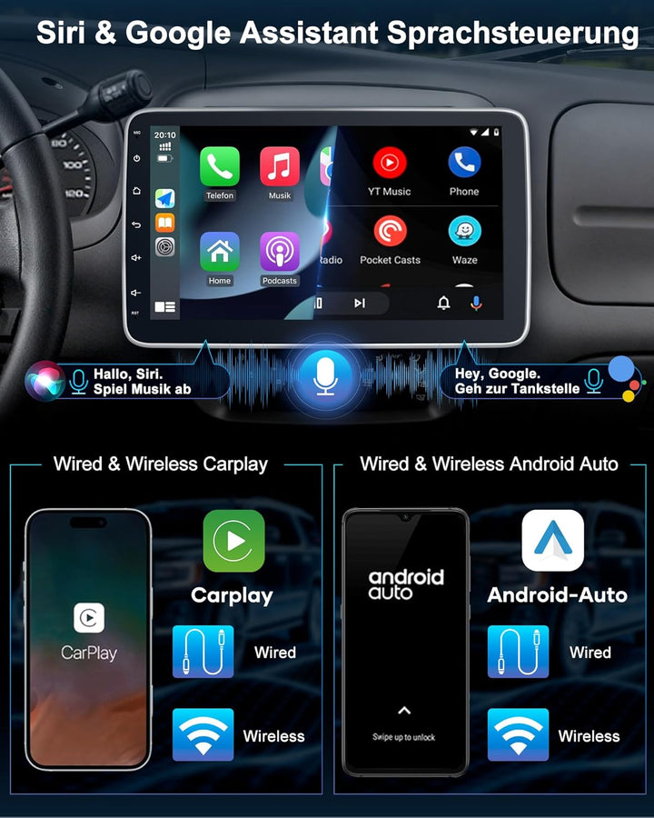 Autoradio mit Bildschirm Single DIN Auto Radio mit Navi Bluetooth Wireless CarPlay Android Auto DAB