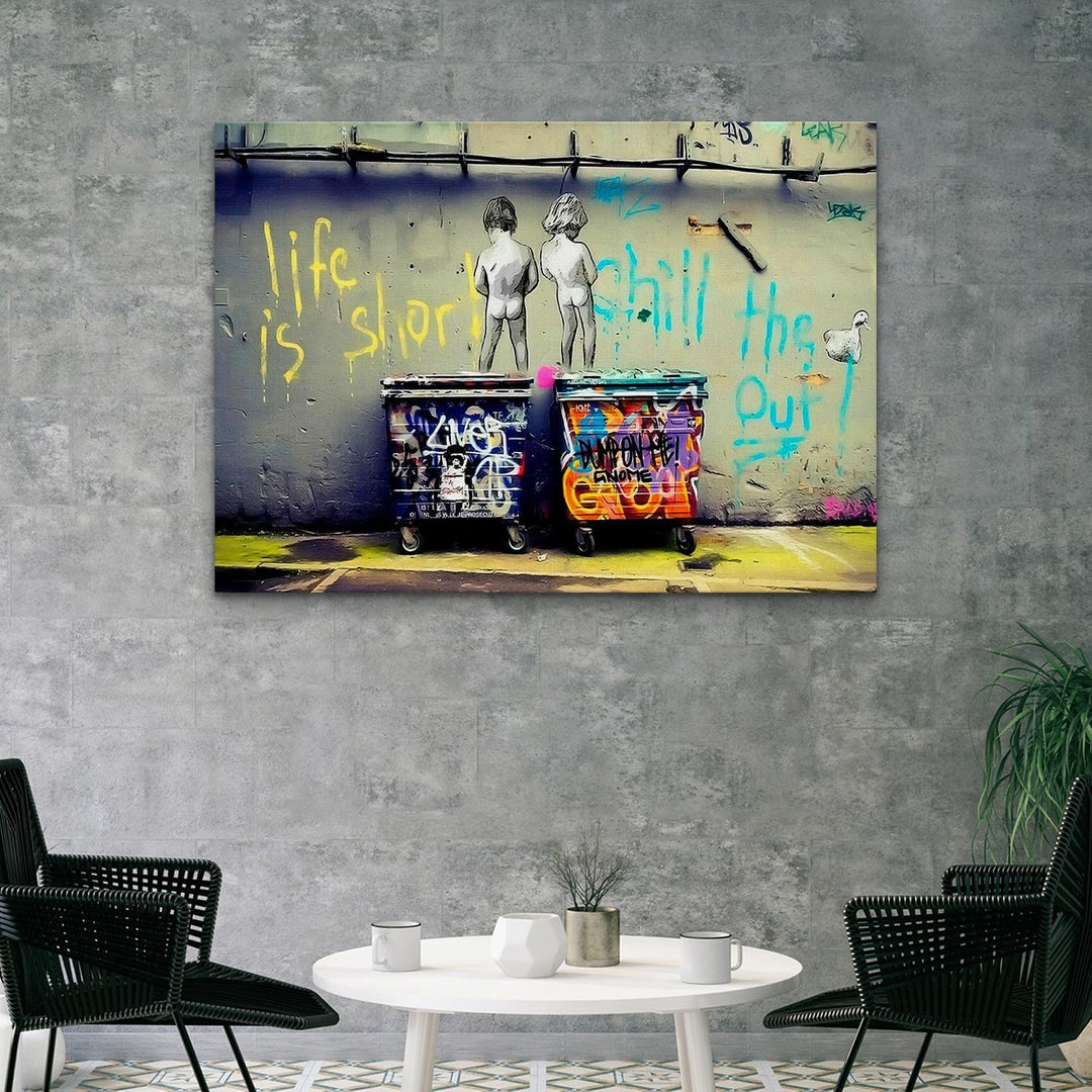 Giallobus - Gemälde - Banksy - Art Banksy - Standardleinwand - 140L x 100l cm - 05 - Kinder pinkeln