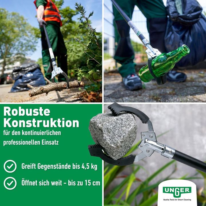 Unger NiftyNabber Pro Müllzange (130 cm lang, Allzweckgreifer, Stahlrohr, Abfallgreifer, Öffnungsmas