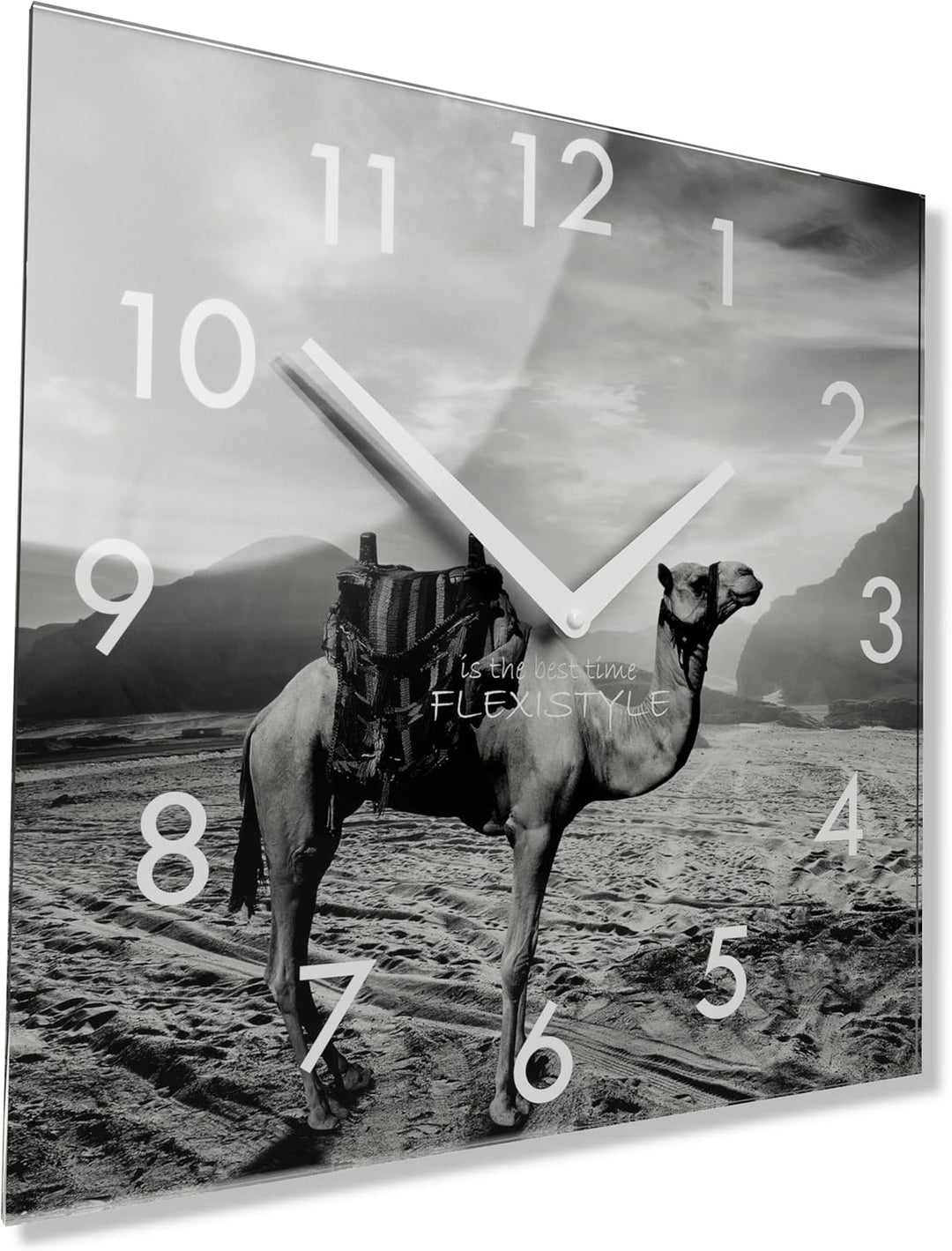FLEXISTYLE Wanduhr Eckig Wohnzimmer, 30 x 30 cm, aus Glas, mit Direktdruck modern ohne tickgeräusche