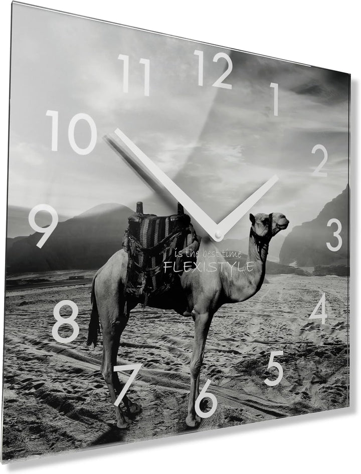 FLEXISTYLE Wanduhr Eckig Wohnzimmer, 30 x 30 cm, aus Glas, mit Direktdruck modern ohne tickgeräusche