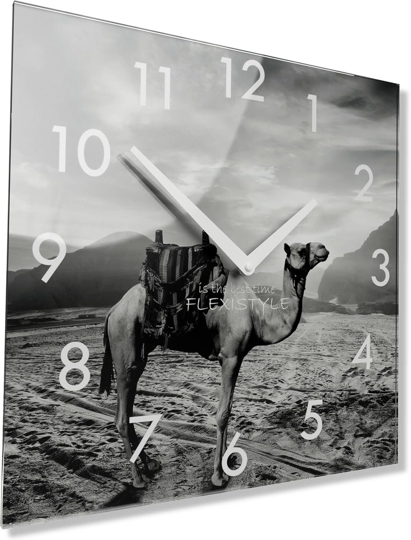 FLEXISTYLE Wanduhr Eckig Wohnzimmer, 30 x 30 cm, aus Glas, mit Direktdruck modern ohne tickgeräusche