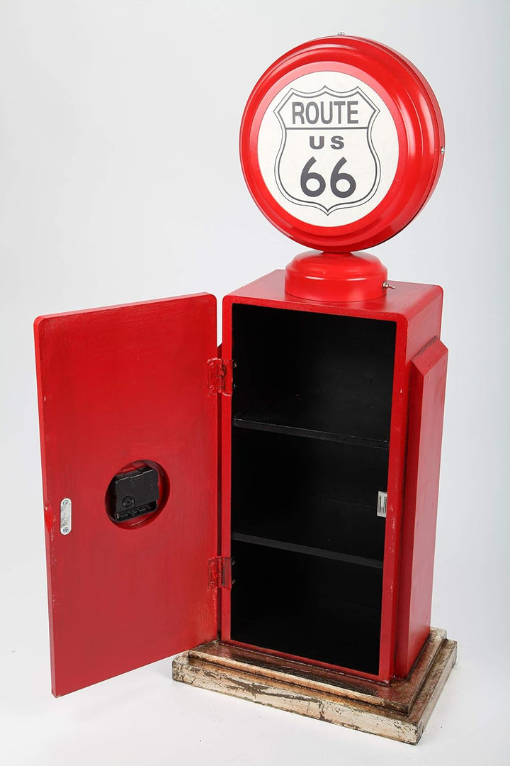 Design-Schrank Zapfsäule mit Uhr + Licht, Retro, rot, 77cm