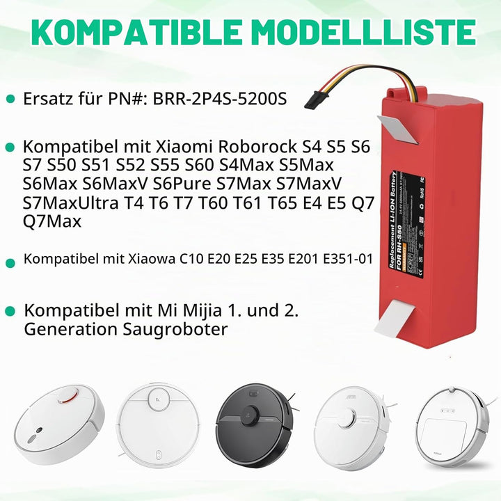 14,4V 6800mAh Li-ion Ersatzakku für Xiaomi Roborock S7 S5 S5 Max S50 S6 Roborock s51 s502-00 Roboter