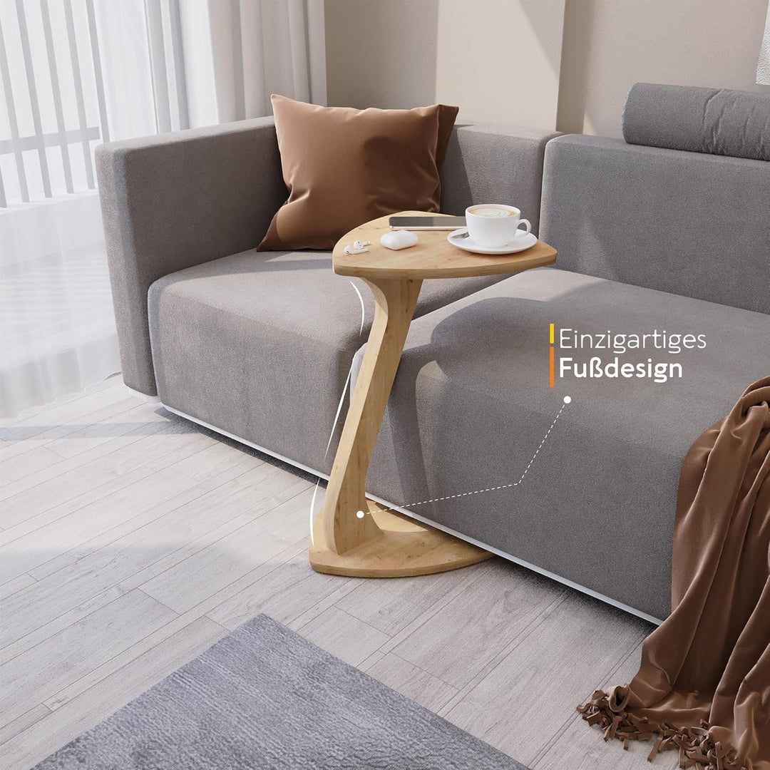 Beistelltisch Couch, Kleiner Beistelltisch C-Form, Sofatisch in stylischer Eiche-Optik, Kleiner Couc