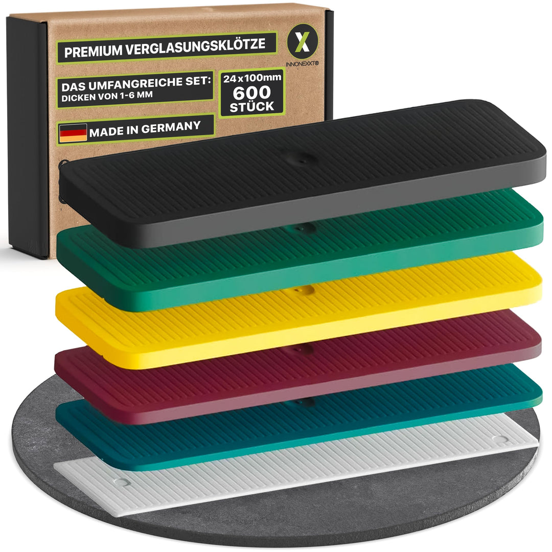 INNONEXXT® Premium Verglasungsklötze | 24 x 100 mm, 600 Stück | Made in Germany | Unterlegplatten, A