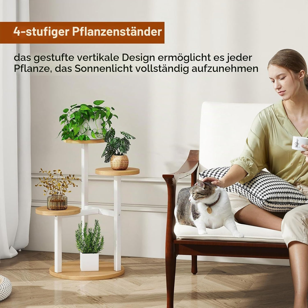 IBUYKE 4 Etagen Holz Pflanzenständer Blumenständer, 52.5cm Hoch Blumenregal Pflanzenregal für Mehrer