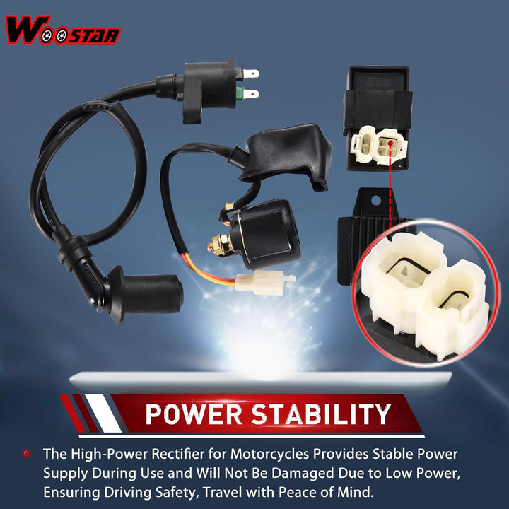 WOOSTAR CDI Box Zündspule Starterrelais Spannungsregler Ersatz für GY6 50ccm 125ccm 150ccm ATV Rolle