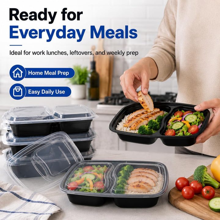 AKOLAFE 25 Stück Meal Prep Boxen 1000ml 35oz Mealprepboxen 2 Fächer Mehrweg Meal Prep Container mit