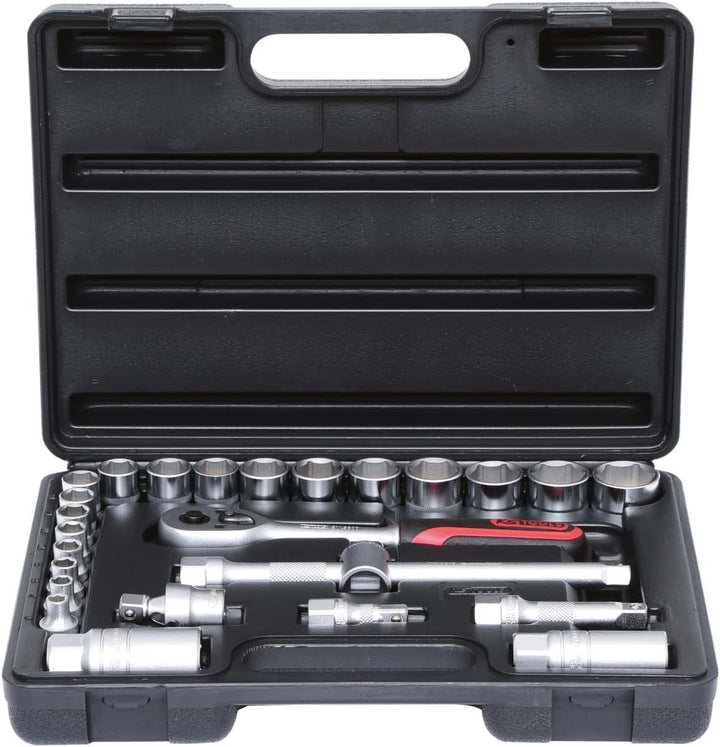 KS Tools 911.0626 3/8 Zoll Steckschlüssel-Satz | inklusive Umschaltknarre, 45-Zahn | matt satiniert