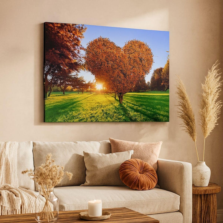 ARTTOR Bilder auf Leinwand Baum Park Frühling Herz Leinwandbild 70x50cm Wandbilder Dekoration Wohnzi