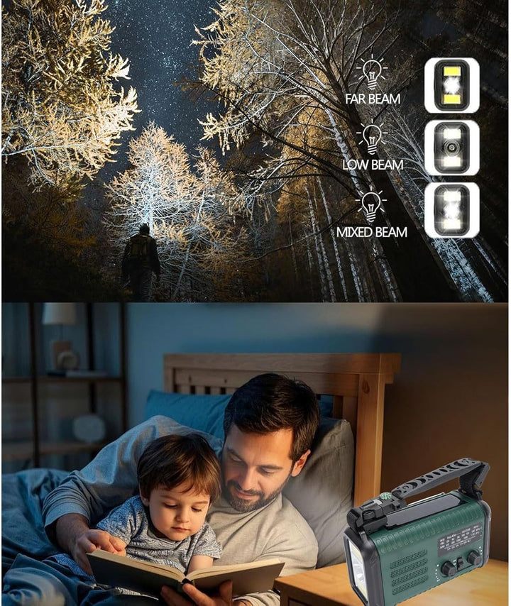 Jectse Handkurbel Notio -Radio, AM FM NOAA Solar Weather Radio mit LED -Taschenlampen -Lesen Lampe S