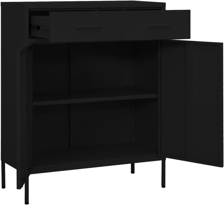 Aufbewahrungsschrank aus Metall mit 2 Schubladen, Aktenschrank mit 2 Türen und Regalen, 80x35x102cm