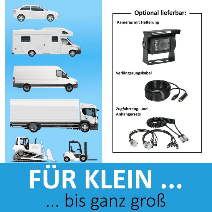 VSG24 Rückfahrkamera 7" Transporter-Set Transit inkl. Kamera, Monitor, Kabel - Wasserdicht Nachtsich